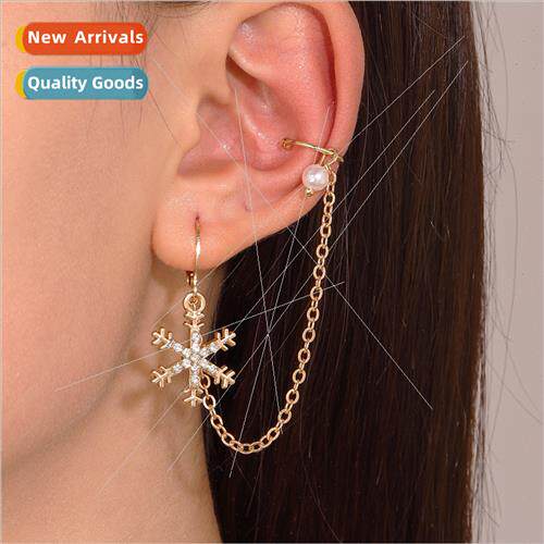 Christmas earrings diamond snowflake ear clips female fairy