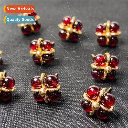 Natural crystal garnet pearl four-leaf clover earrings 14k g