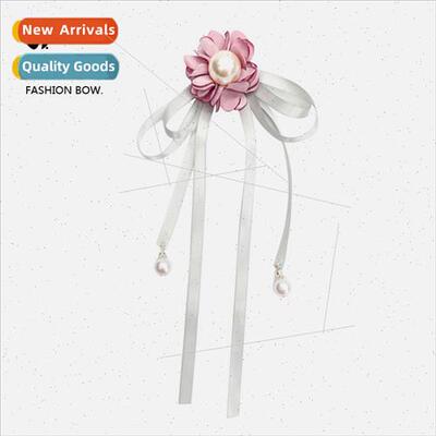 New Korean summer pearl flower brooch fabric flutter shirt b