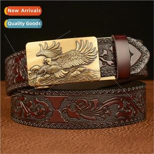 automatic buckle carved eagle bel cowhide wings belt New men