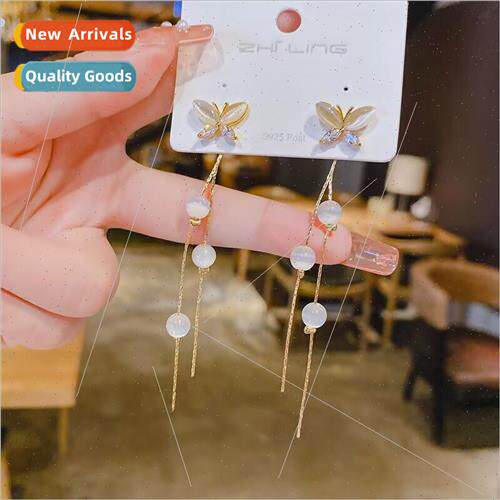 925 silver needle whe pearl long tassel ear wire fashion met