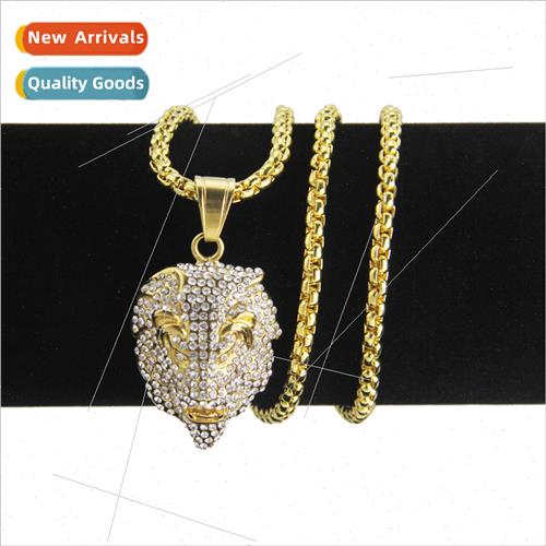 Europe diamond lion head hip hop necklace men unisex gold pl