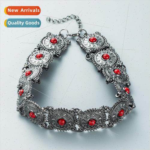 Europe short retro floral turquoise necklace ethnic wind sen