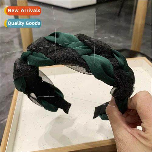 Retro color blocking twist hair band women high skull top he