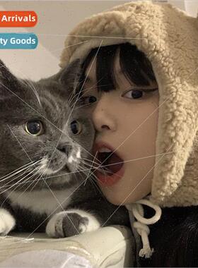 Cute bear ears hairball head wrap hat fall winter warm draws