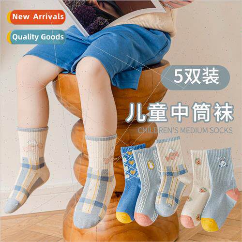 Children socks cotton spring fall thin mid-calf socks middle