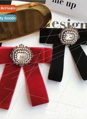 xury Korean black velvet handmade retro square diamond bow b