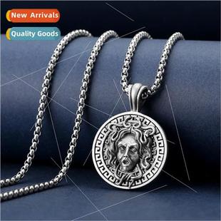 Medusa Vintage Round Plaque Pendant Greek Mythology Tanium S