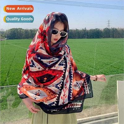 Dunhuang desert rhombus geometric silk scarf female summer