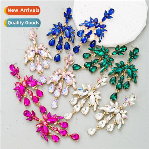 Europe fashion geometric colored diamonds long earrings cour