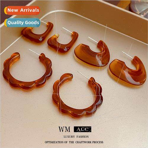 lver needle vintage brown geometric resin earrings match ear