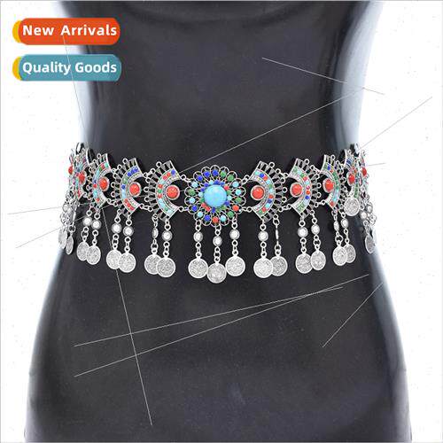 Ancient inlaid colored diamonds turquoise waist chain bohemi