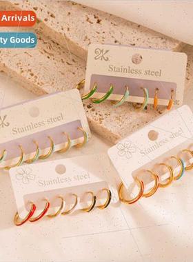 Fashion ins creative titanium steel oil drop earrings set st