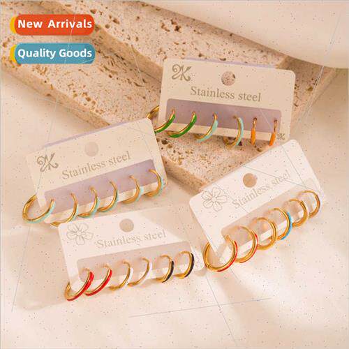Fashion ins creative titanium steel oil drop earrings set st
