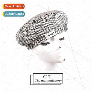 female large fall letters wint Korean beret black Plaid face