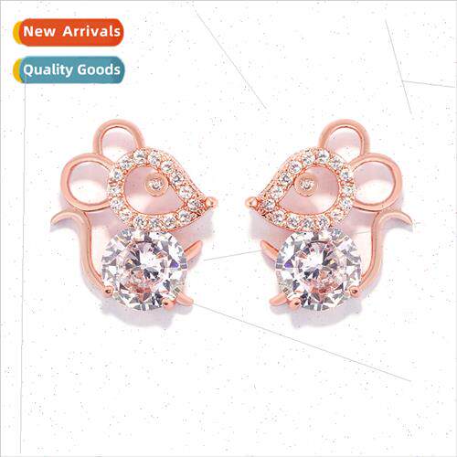 Lucky Year Rat Zodiac Stud Earrings适用Women Lucky Mice Fash