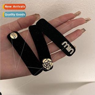 velvet camellia bangs retro female black clips French hair