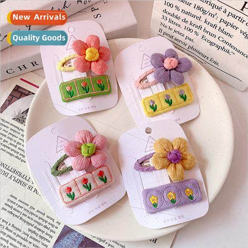 Korea new children embroidered flowers hair clips cloth smal