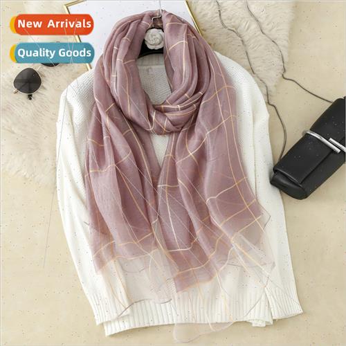 2021 new silk wool plaid scarf women send mom gift multi-use