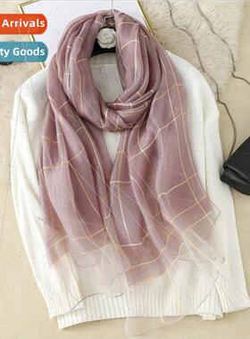 2021 new silk wool plaid scarf women send mom gift multi-use