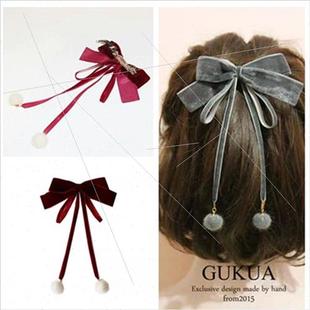 burgundy velvet bow New princess Korean ribbon hairpin Year