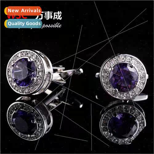 New round zirconia cufflinks high-grade copper cufflinks men