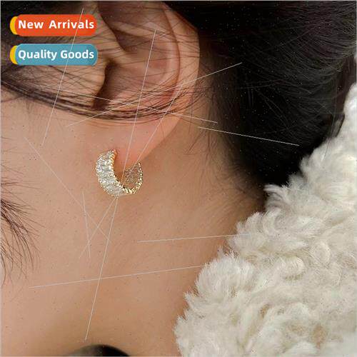 Full diamond circle earrings niche fashion simple hundred wh