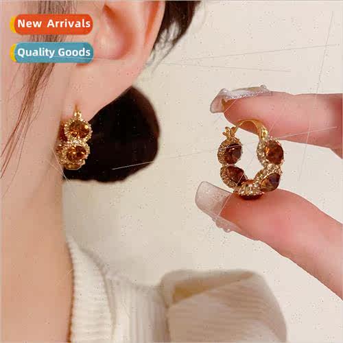 French retro HK delicate zirconia circle earrings niche fash