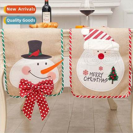 New Christmas linen embroidery snowman model table flag Chri