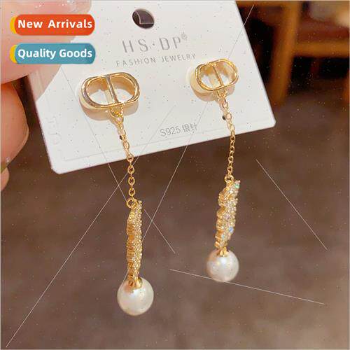 Korea fashion zirconia tassel pearl earrings s925 silver pin