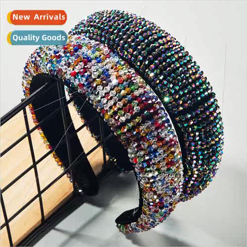 Europe Za gold velvet hair band ins crystal beading sponge w