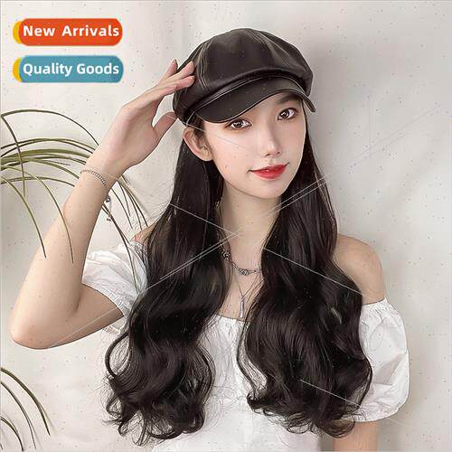 Hat hair wig hat PU octagonal cap female fall winter fashion