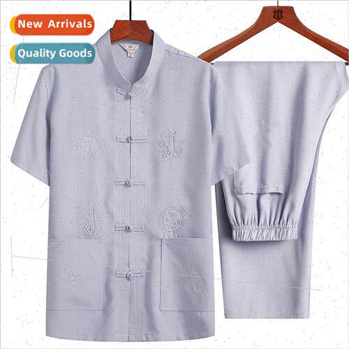 Tang su men short-sleeved cotton linen su middle-aged elderl