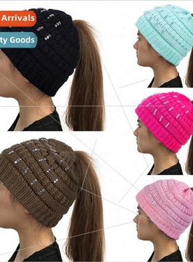New popular knitted ponytail hat Bunch of hair cap womens ou
