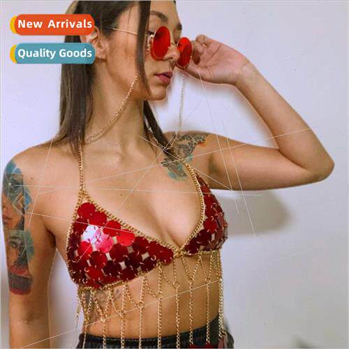 LH4238 Europe sexy acrylic sequins splicing metal chain tass