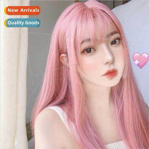 wig female long hair daily pink long light pink air bangs co