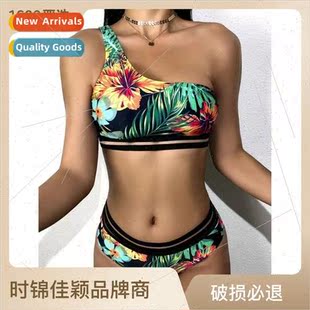 Europe Bikini Swimsu 2022 Shoulder Swimwear One Printed New