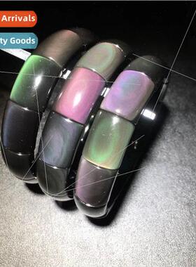 Natural obsidian rainbow eye hand row bracelet counter  jewe