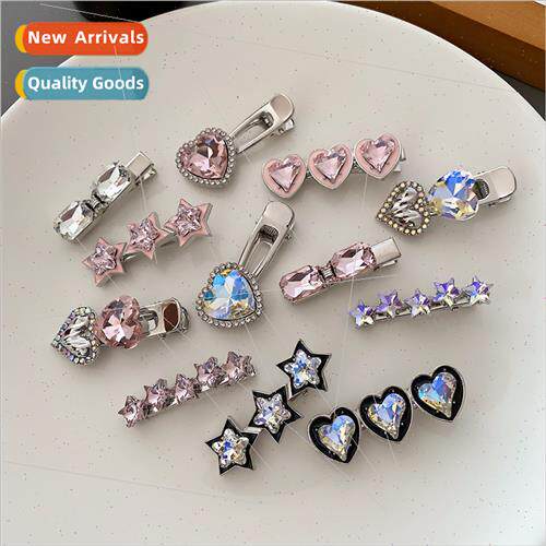 simple love rhinestone hair clips flash sweet senior texture