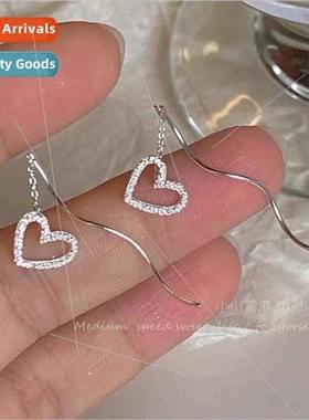 Wave sparkling openwork frosted heart wave ear wires ins min