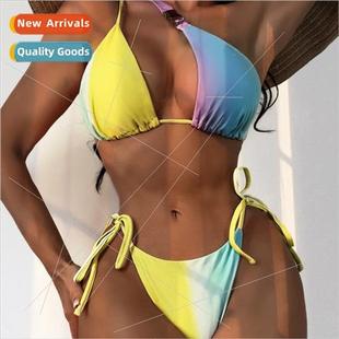 Europe Sexy Bikini New Shoulder Multicolor Slant Tri Rainbow