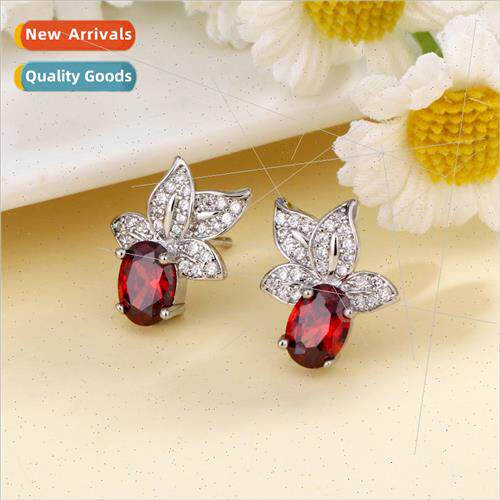 Fashion ruby earrings female s925 silver pin small delicate