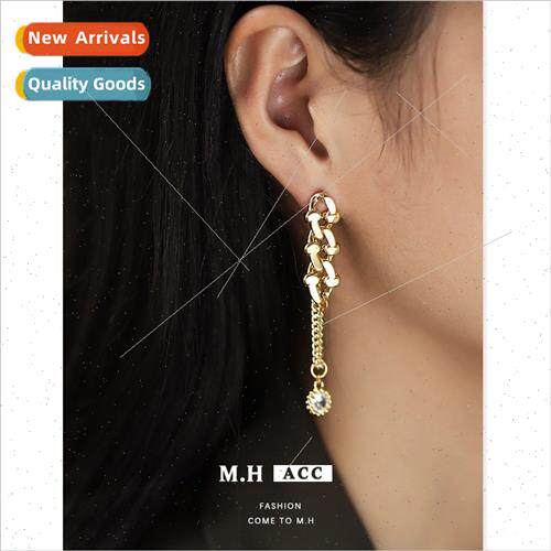 Creative rhinestone chain earrings 925 silver pin female sim