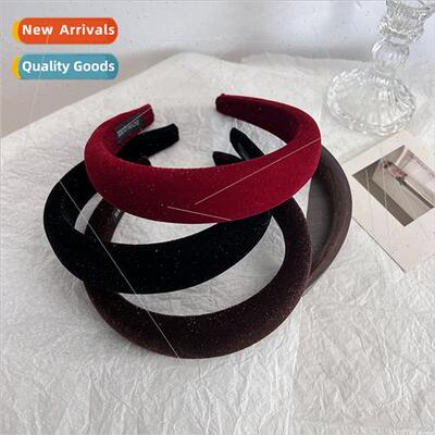 Red sponge hair band vintage French advanced bright flash ha