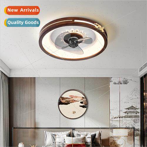 New Chinese fan light simple solid wood LED retro living roo