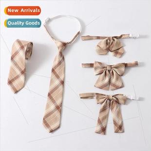 brown check light unim orthodox apricot tie Japan bow