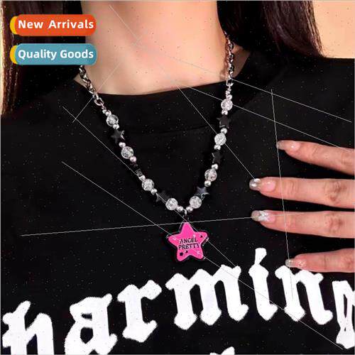 Koreaew ins tide pentagram beaded necklace female wild fashi