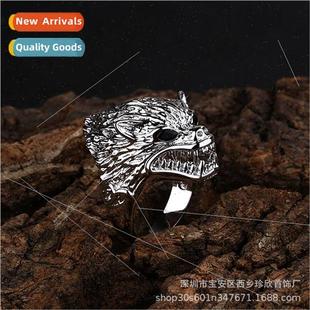 men animal bad hipster jewelry ring head wolf retro Europe