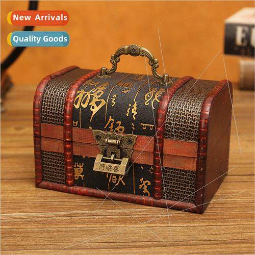 Vintage locking small wooden box wooden organizer desktop co