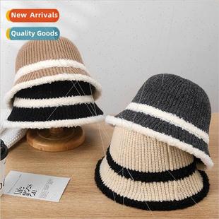 knted bucket color vertical fashion stripes female new hat